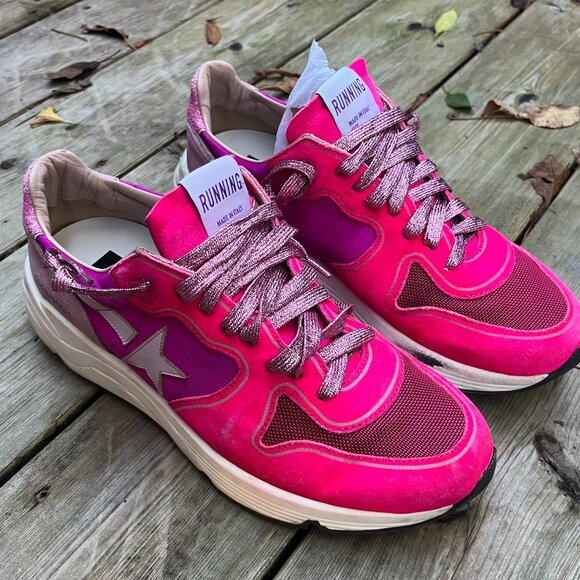 Golden Goose Running Sole Sneakers Pink Metallic Suede Size 40 - Picture 2 of 9
